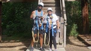 A couple preparing to zipline at Canaan Zipline Canopy Tour near Charlotte NC