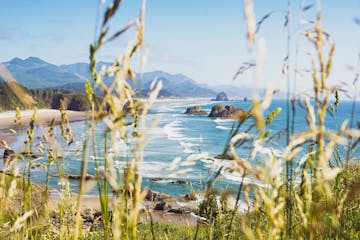 Cannon Beach from a grassy viewpoint during Oregon Coast Tour