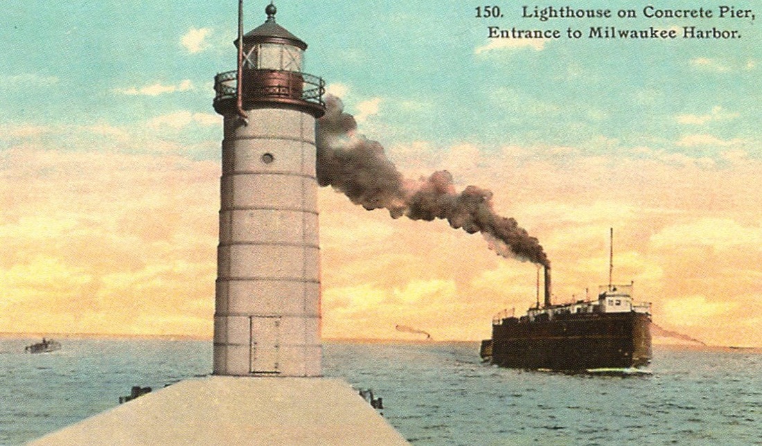 Kayak Milwaukee Pierhead Light old postcard