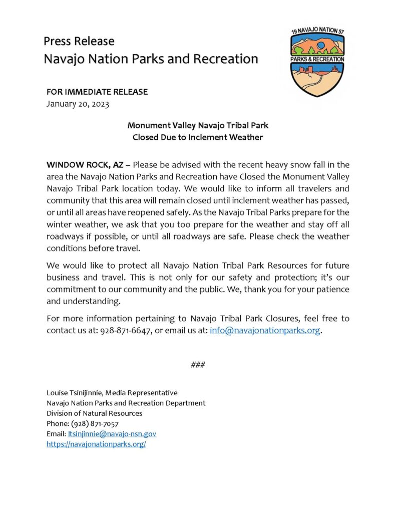 Public Notice | Navajo Nation Parks & Recreation