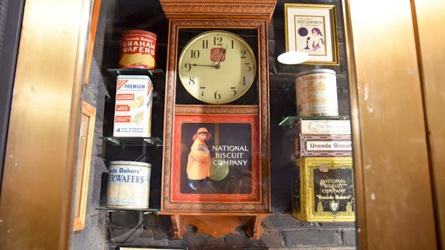 Vintage Clock and Cracker Tins
