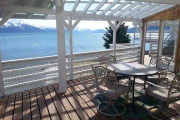 the deck of the Oceanfront Inn in Seward Alaska