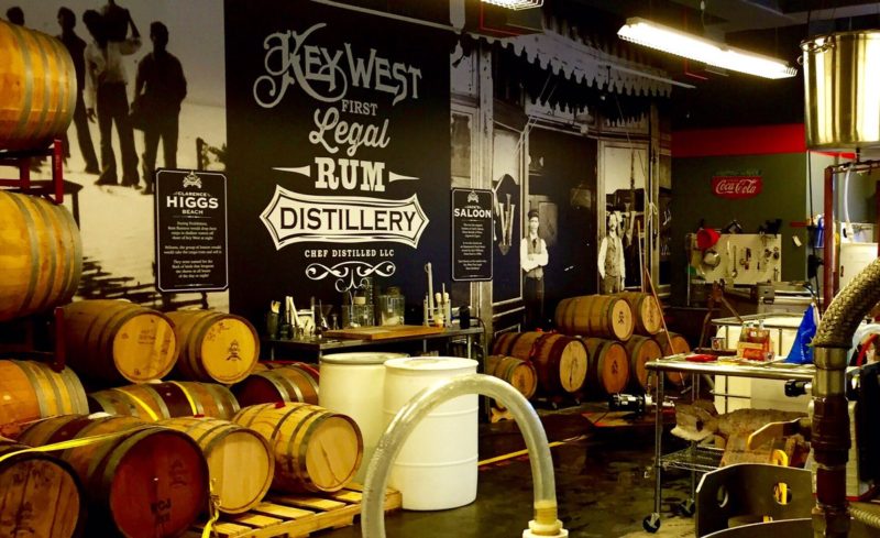 Key West First Legal Rum Distillery's main warehouse room with still and barrels