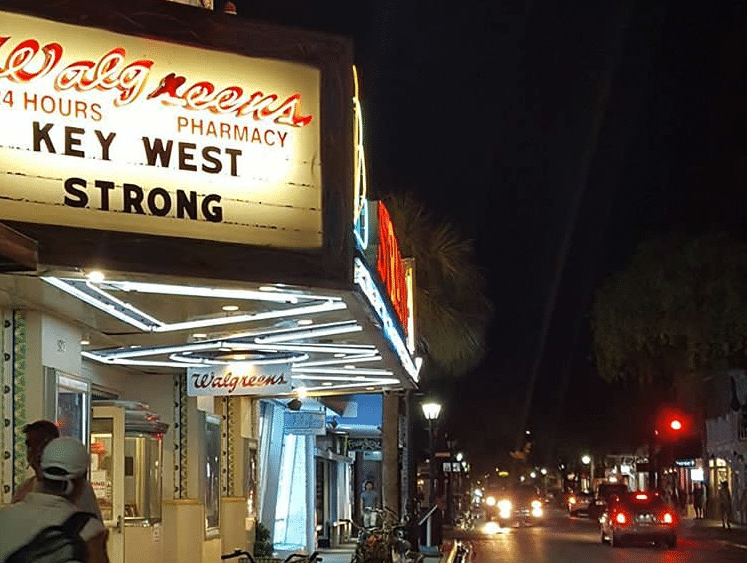 Duval Street Walgreens with "Key West Strong" marquee