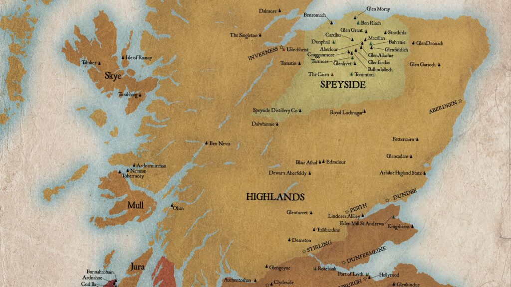 Highlands Region - Scotch Whisky Distillery Map