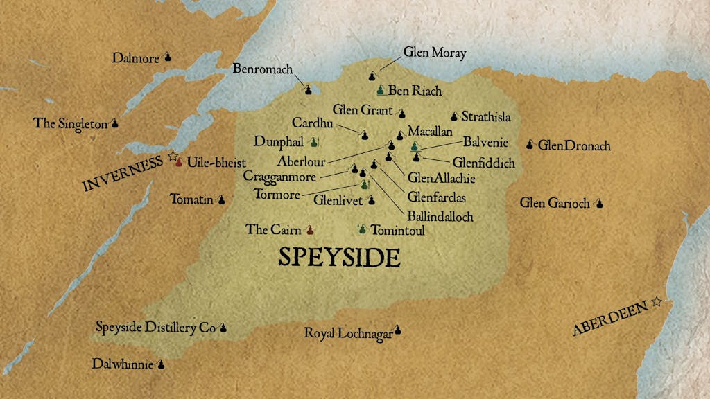 Speyside Region - Scotch Whisky Distillery Map