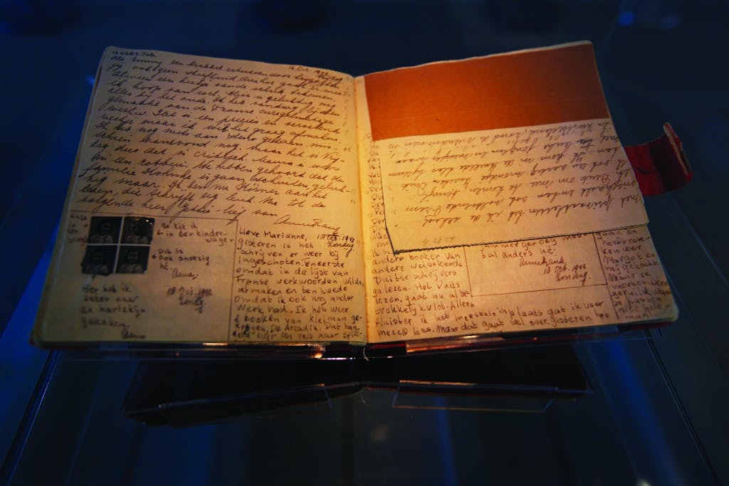 A written page from Anne Frank Diary in Amsterdam 