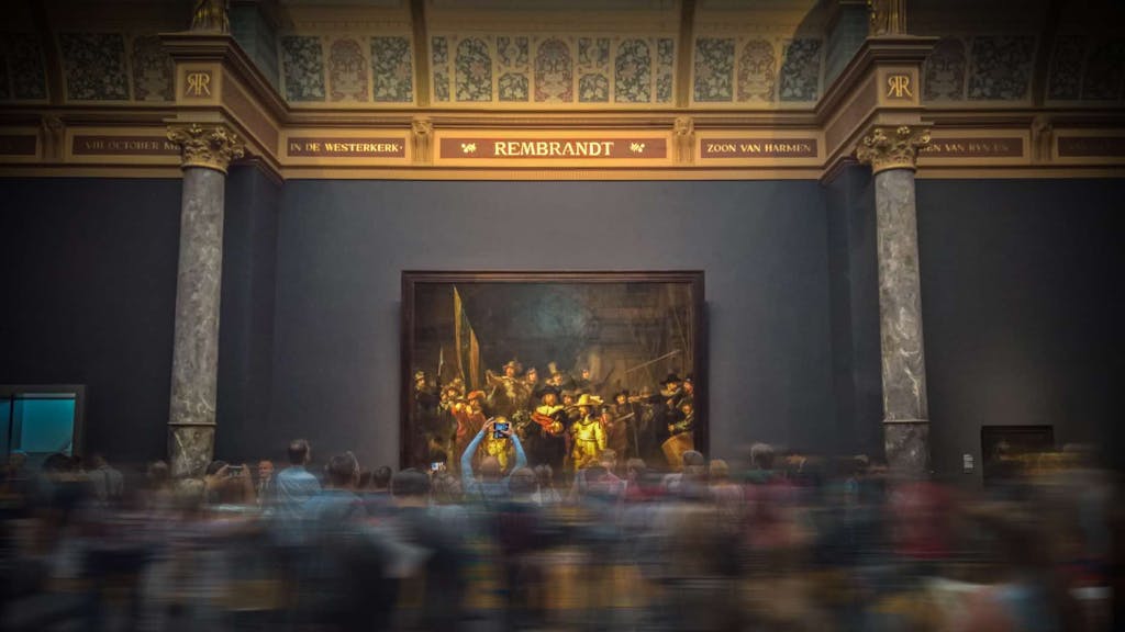 The famous Nightwatch painting in Rijksmuseum in Amsterdam