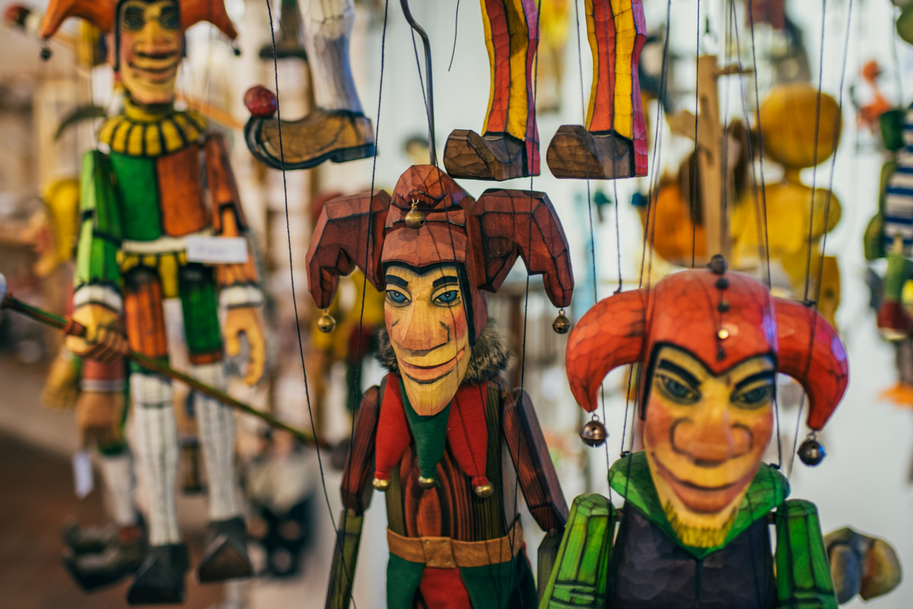 Traditional wooden marionettes - an authentic Czech souvenir.
