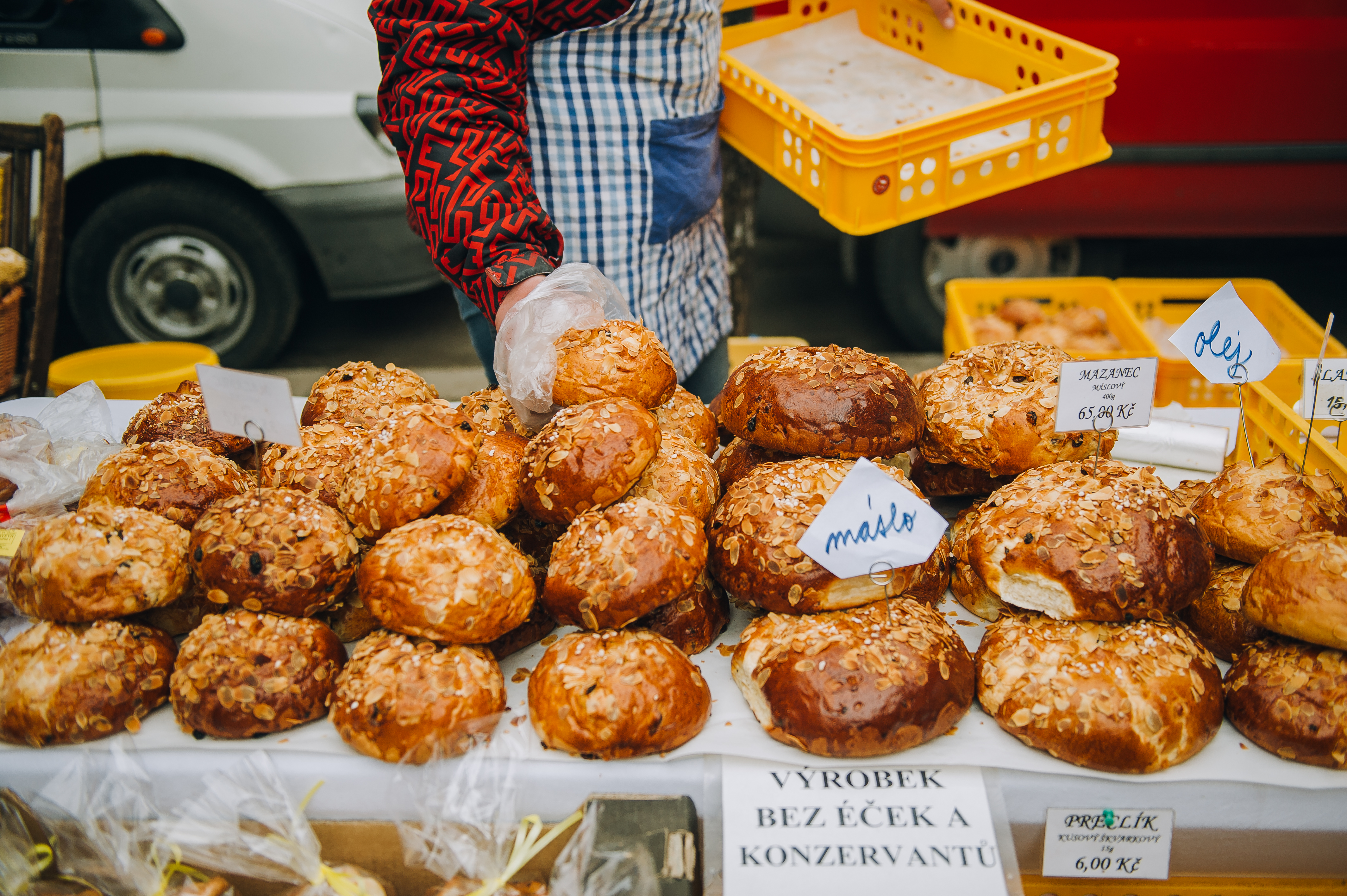 mazanec, sweet yeast dough bread sold in the market