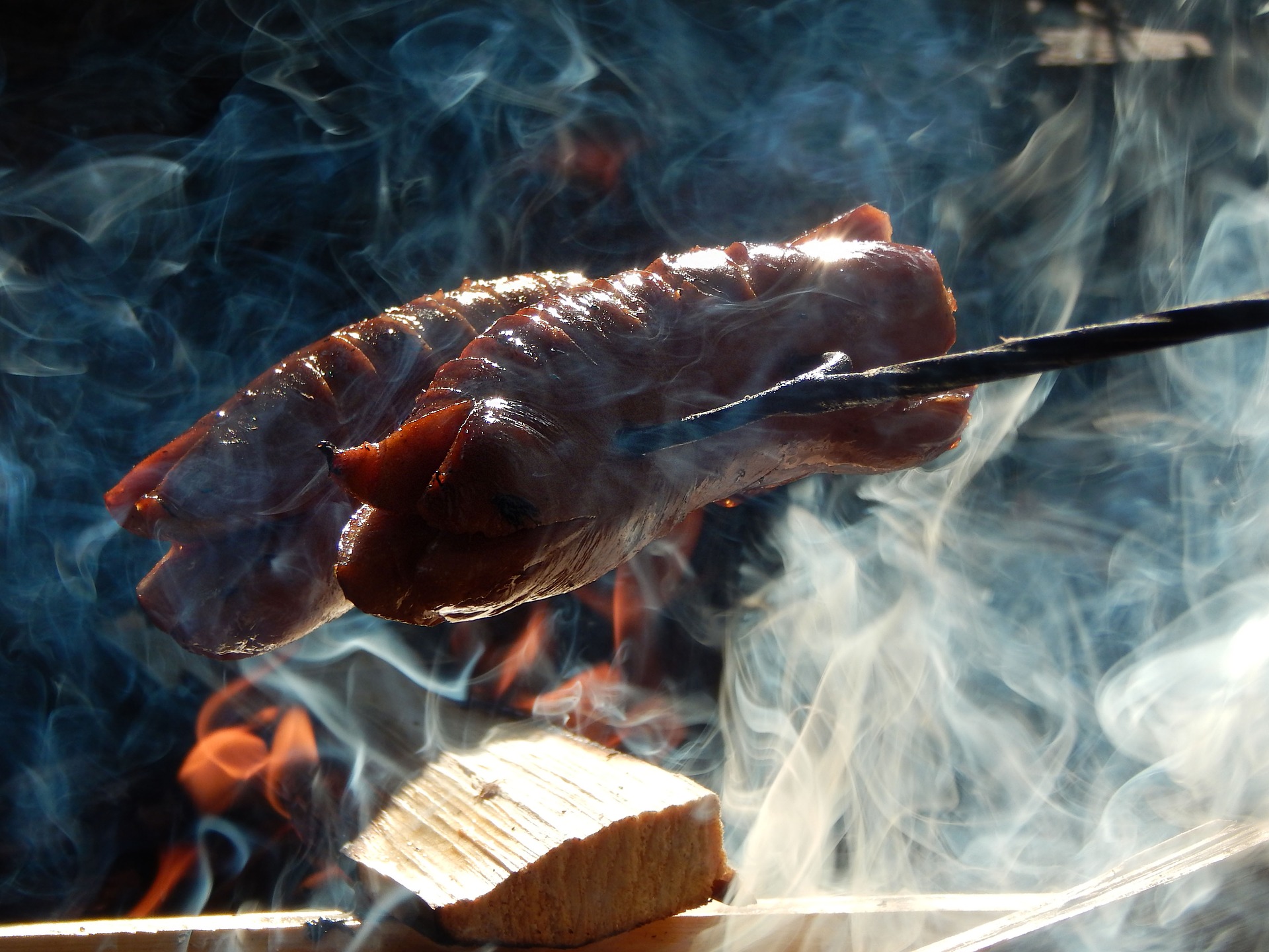 sausages cooked on the bonfire