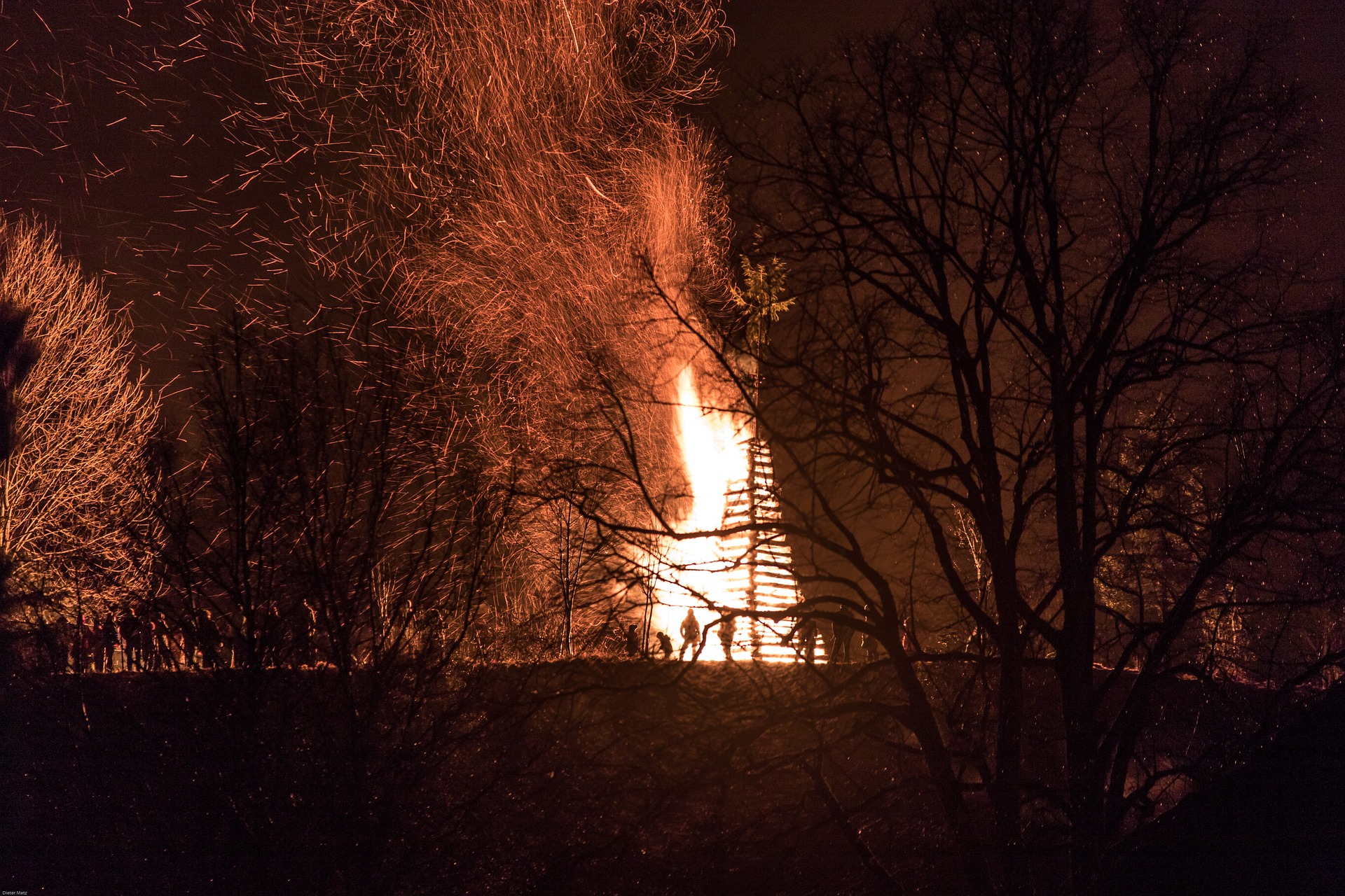 huge bonfire seen from afar