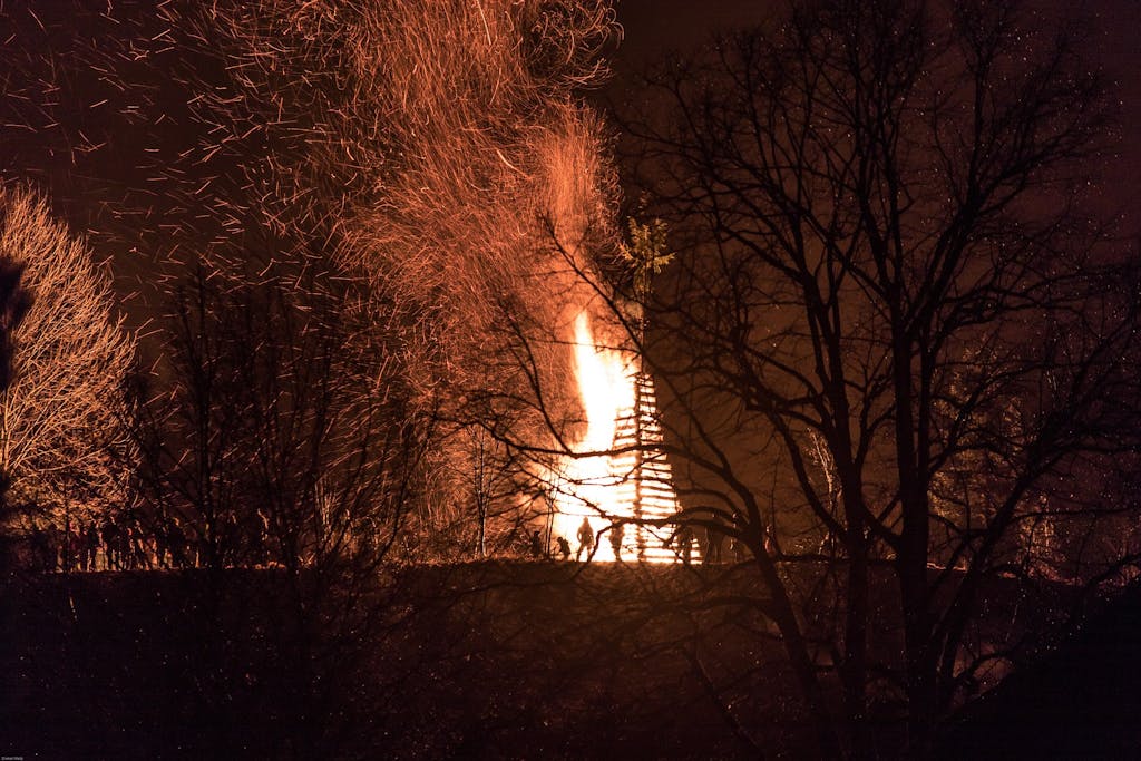 huge bonfire seen from afar