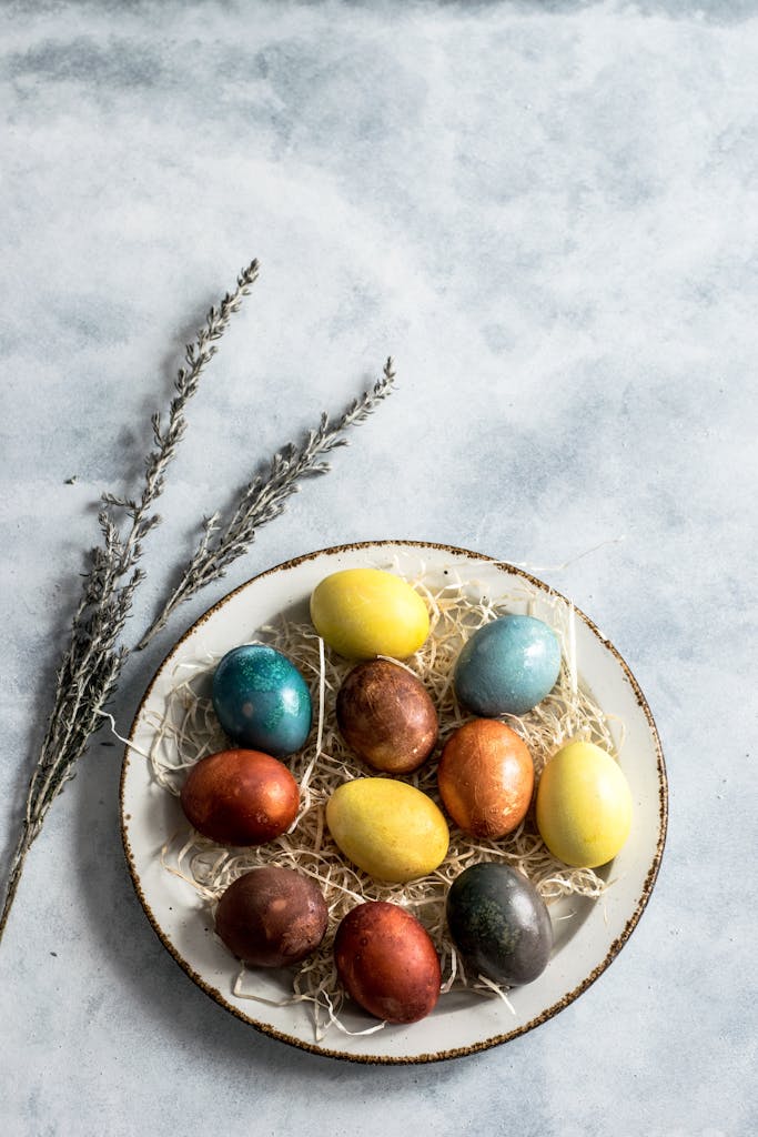 colorful eggs on a plate