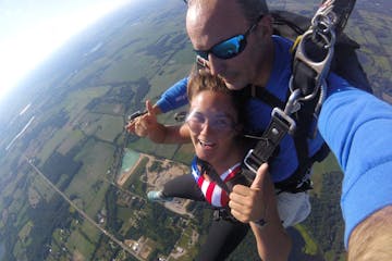 girl and instructor skydiving in Indiana