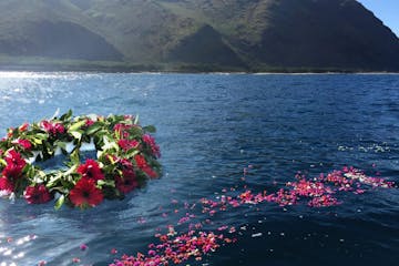 Floating floral memorial for a deceased loved one