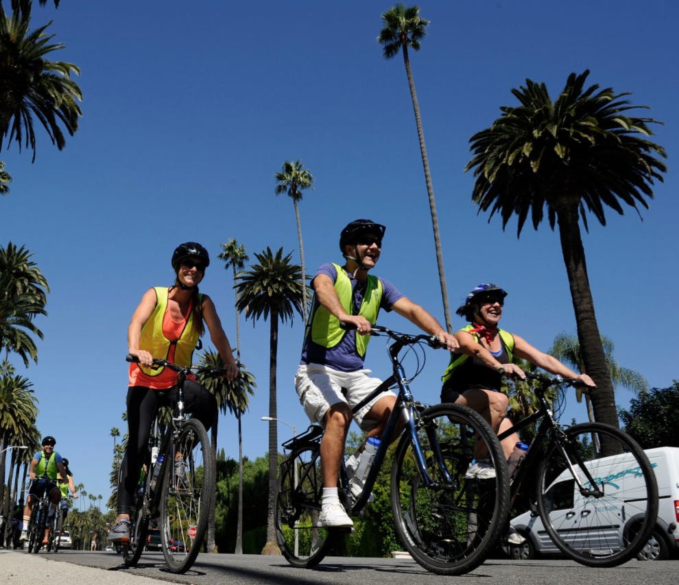 A group of friends riding bike in sunny Los Angeles
