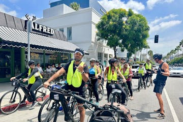 a group of people on a los angeles bike tour