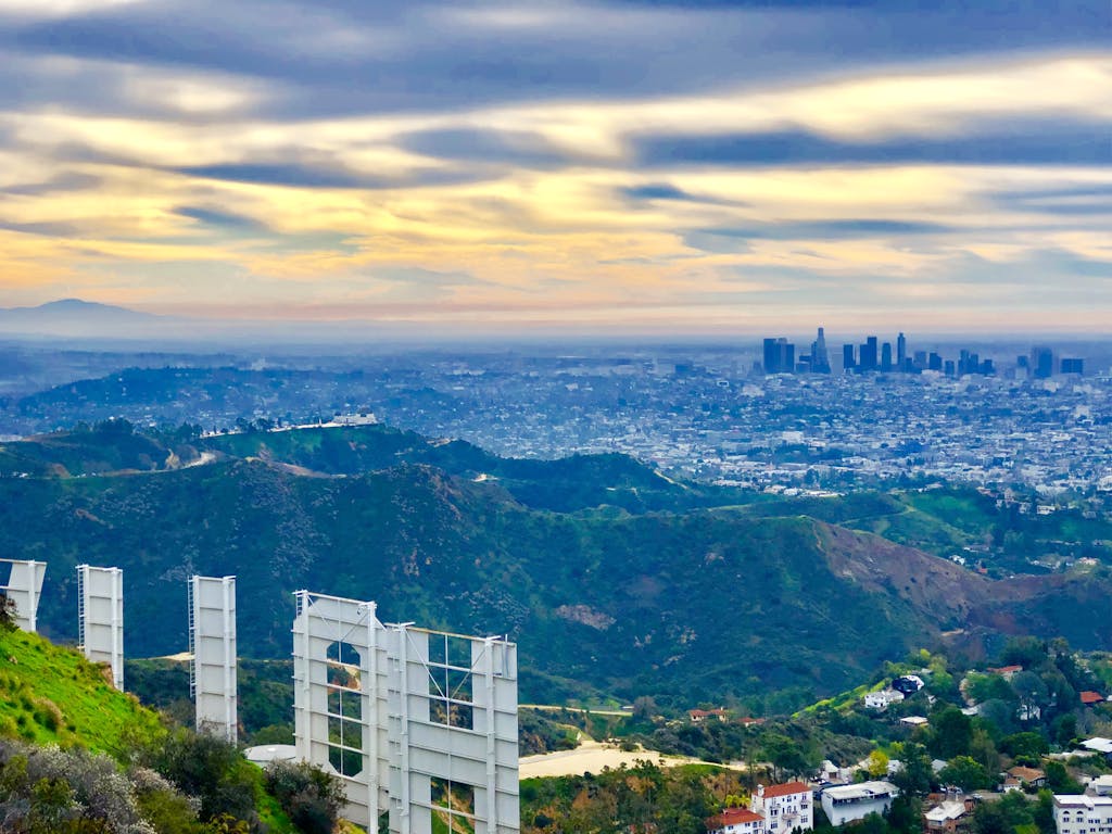 view of los angeles from behind the hollywood sign