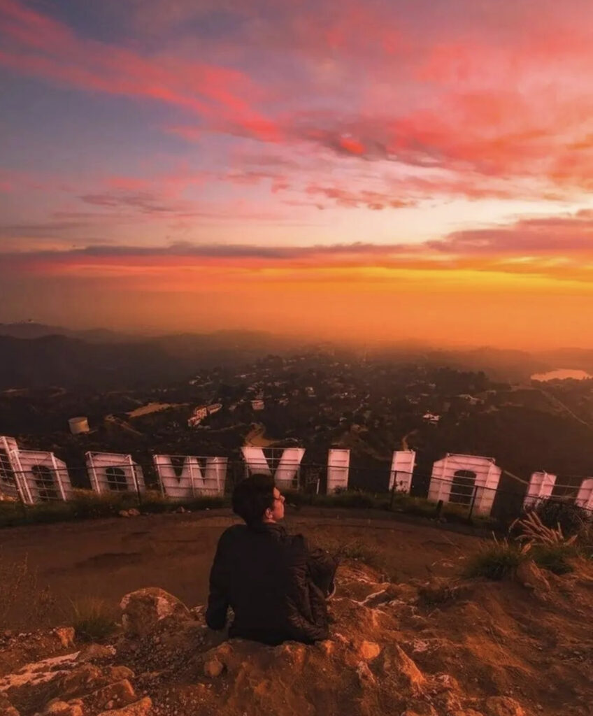 sunset at the hollywood sign on the hollywood sign hike