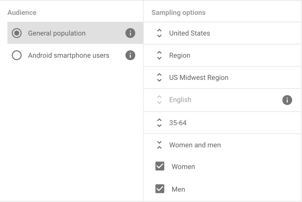 screenshot of Google Surveys audience