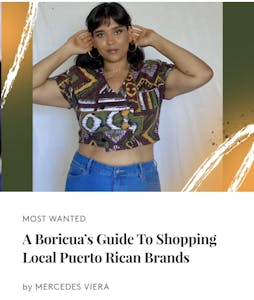screenshot of a headline showing expertise "a boricua's guide to shopping local puerto rican brands"