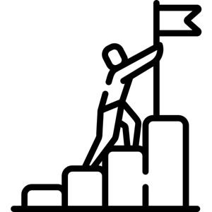 icon of a person climbing steps and placing a flag at the top