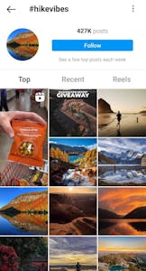 screenshot of instagram page showing posts tagged #hikevibes