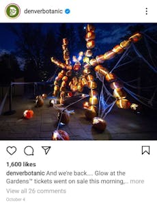 denver botanic gardens instagram post featuring a halloween event