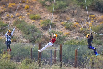 Three zip liners traveling simultaneously on parallel lines