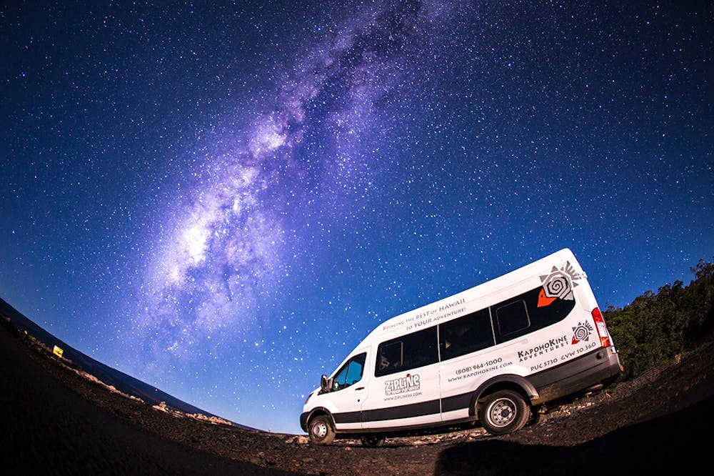 Kapohokine Stellar Explorer Kona - Milky Way and White Tour Van