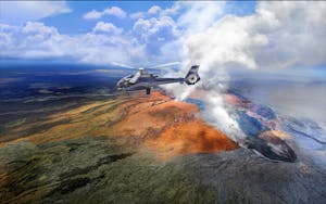 helicopter over volcano