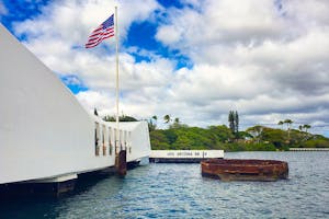 USS Arizona Memorial and American Flag