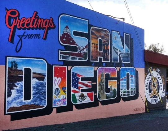 a photo of the welcome to san diego mural