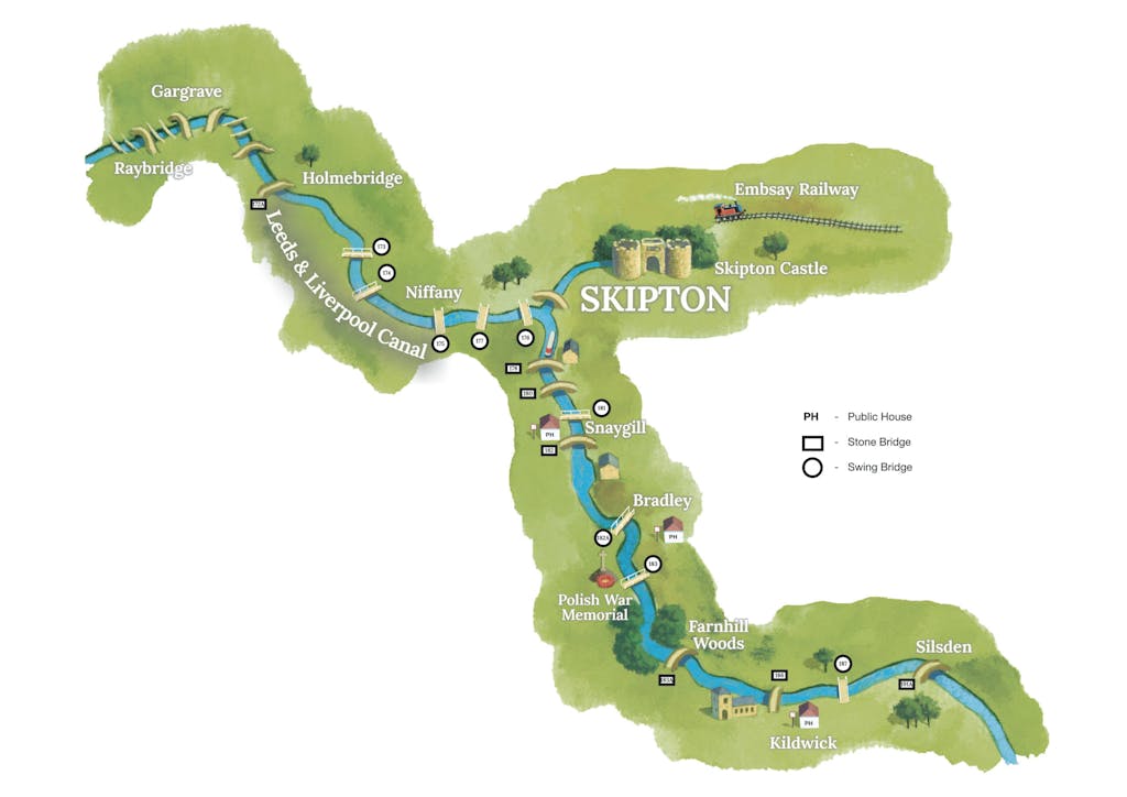 Map of Leeds & Liverpool Canal around Skipton