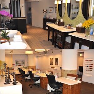 two spa areas including manicure and pedicure spots and a spa locker room