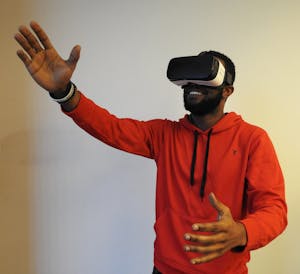 man with virtual reality goggles on