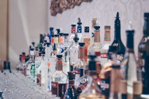 bottles of liquor in a bar