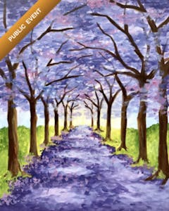 a painting of purple trees