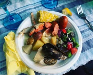 a plate of clambake on a table