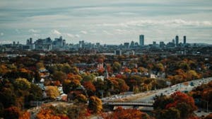 a view of the city of Boston from afar