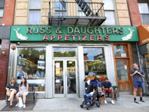 the outside storefront of traditional New York deli Russ and Daughters