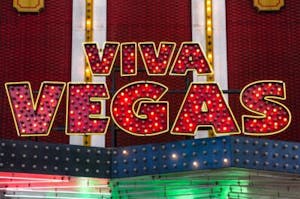 Viva Vegas neon lights, red lined with gold