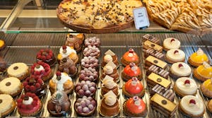 French pastries on display a confectionery shop