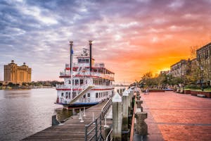 a riverboat on the river in Savannah