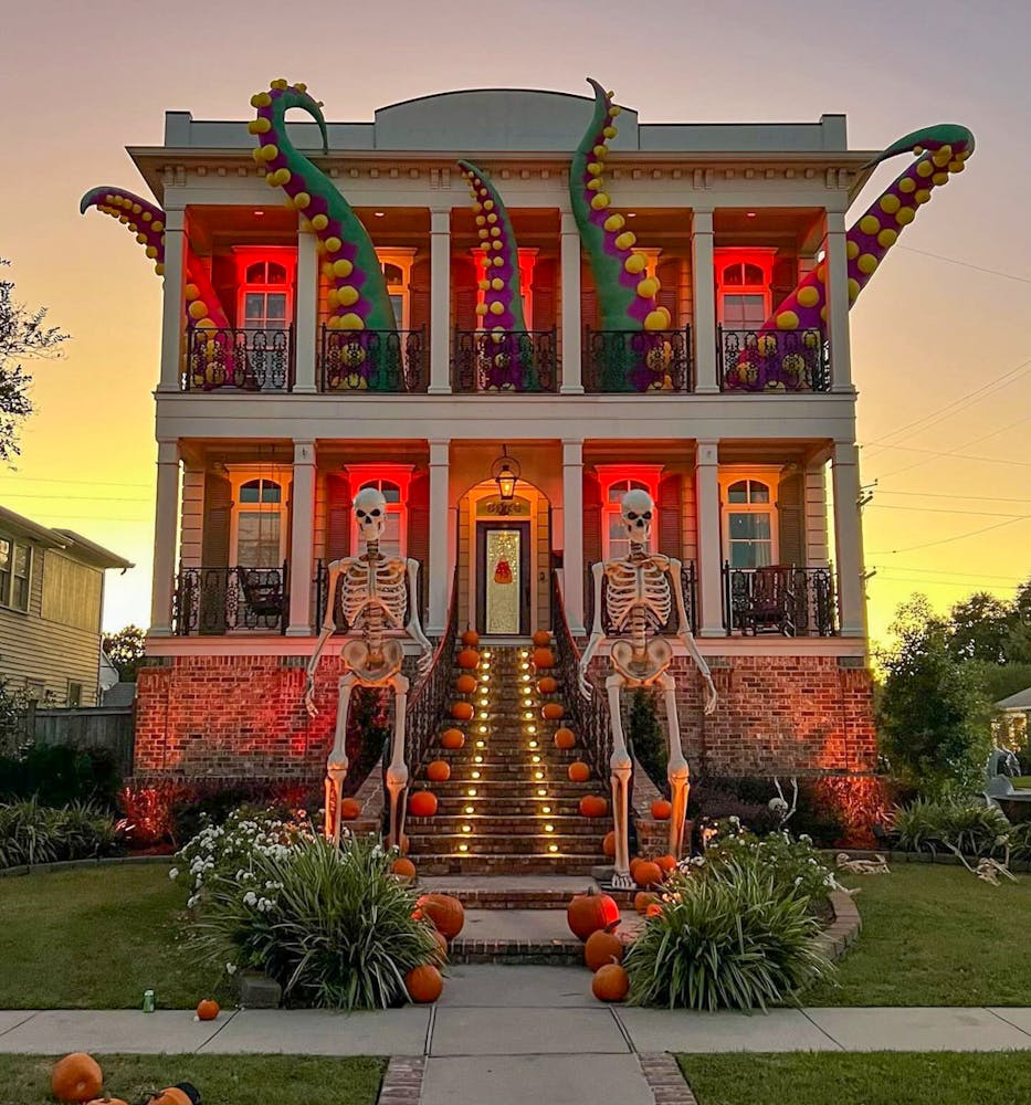 Night scene with a man in front of a vampire manor