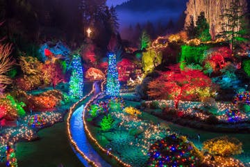 Holiday lights in Butchart Gardens in Victoria, BC, Canada