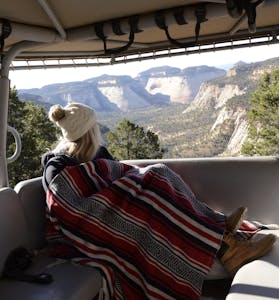 Winter Jeep tour overlooking Checkerboard Mesa