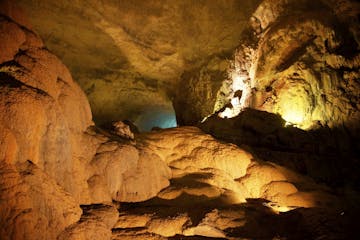 Cave structures lit by orange light