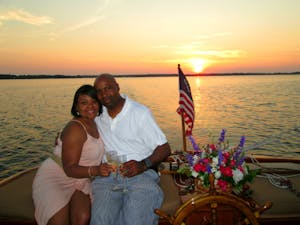 Cherish the breathtaking Chesapeake Bay sunset aboard Sail Selina II's sailboat with a glass of bubbly on our St Michaels Maryland sunset champagne cruise